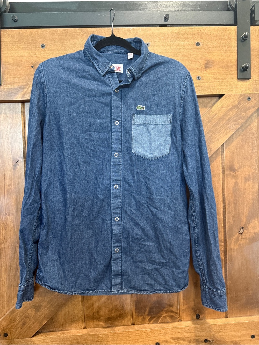 Lacoste Live Men's Dark Blue Denim Button-Down Shirt Size Medium